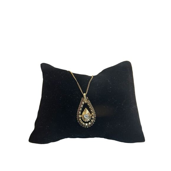 DCE signed pendant gold necklace diamond chip teardrop pendant - Picture 4 of 10